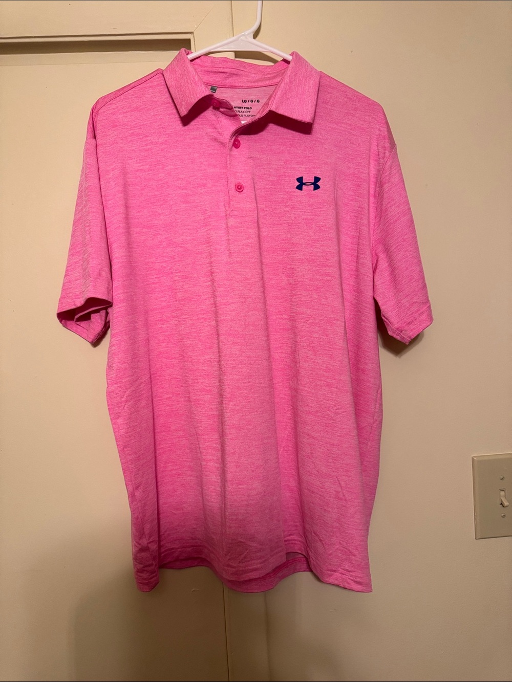 Under Armour Men's Pink Polo with Navy Logo